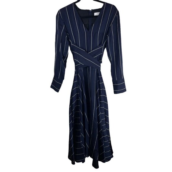 La Ligne New York Sadie Striped V Neck Long Sleeve Midi Dress Navy Blue White S - Picture 4 of 13